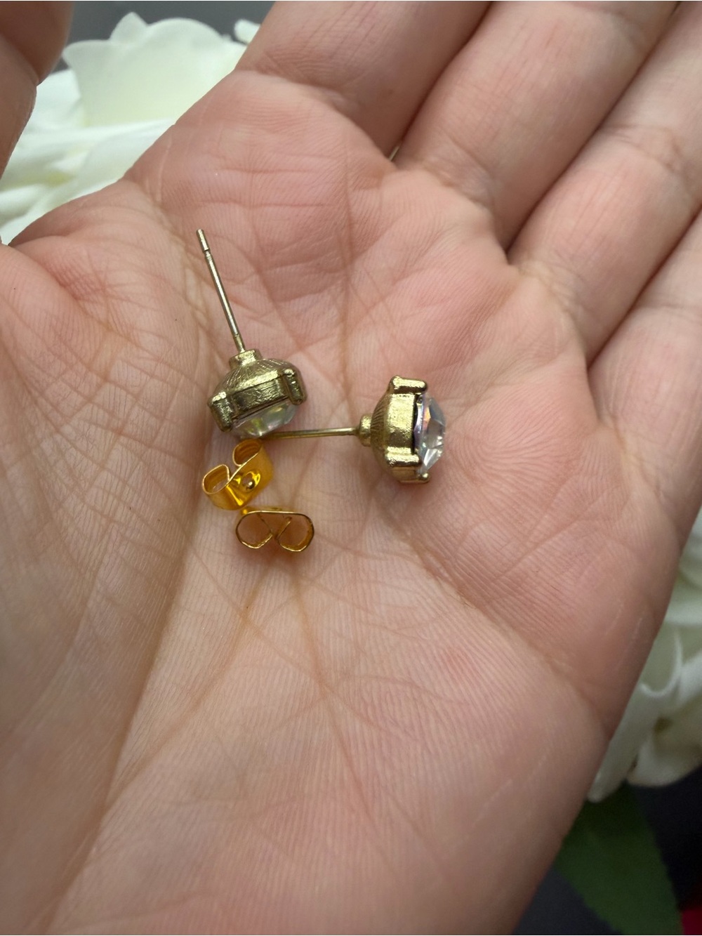 Aurora Crystal Stud Earrings in Iridescent Pink and White - Gold Tone - Picture 4 of 5